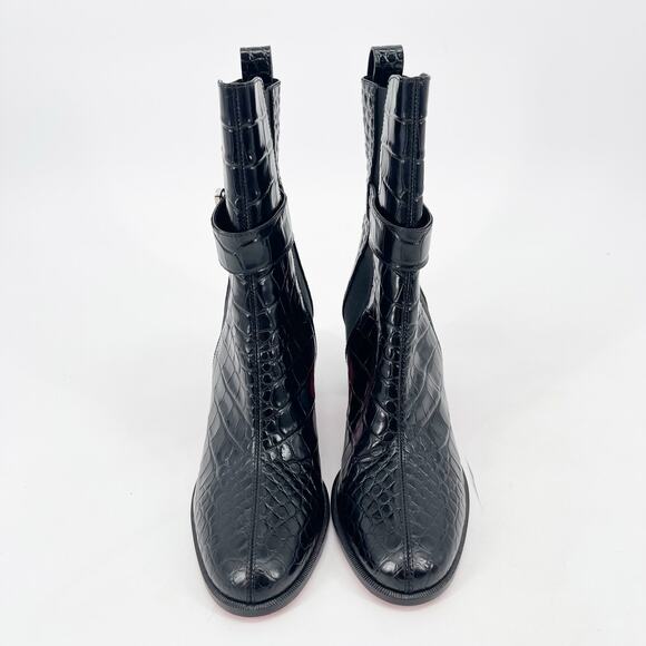 Christian Louboutin CL Chelsea Booty 70 Black Croc Embossed Leather Boots EU 41 - Picture 5 of 11